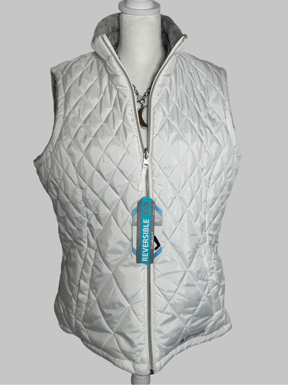 Free Country White & Grey Quilted Reversible Women's Vest